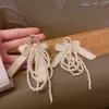 Dingle örhängen lovoacc handgjorda plysch bowknot för kvinnor flickor simulerade pärla strass slips båge hängande bijoux femme