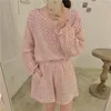 Dames slaapkleding Koreaanse kersenprint zomer pyjama set vrouwen o-neck cotton home suit blauw roze zoete vintage Japanse kleding 2023