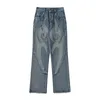 Erkek kot pantolon düz renkli patchwork kafatasları nakış gündelik denim pantolon erkek ve kadın elastik bel bol pantolon 230511