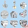 925er Silberperlen-Charms passen zu Pandora-Charms „Ich liebe meine Familie, Mutter, Oma, Herzschloss, DIY“.