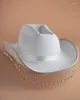 Chapéus de noiva largo Chapéu de noiva Bridal Cowboy Wedding White com Diamond Fringe KJ Western inspirado