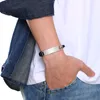 Bangle klassiek zwart leer voor mannen blanco gebogen roestvrijstalen heren geschenk sieraden