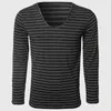 Men's T Shirts Swag V Neck Long Sleeve Men Clothes Sailor Patchwork Fabric Striped Fashion Slim Fit T-Shirts Tight Plus Size