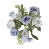 Decoratieve bloemen 1 stel kunstmatige bloem anti-fading realistisch uitziende 5 Forks 4 Rosebuds Wedding Simulation Bouquet Home Decor