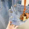 Roupas conjuntos de vestidos de bolso para meninas de verão, colete de jeans larga calça de perna larga moda de forma infantil de roupa de roupa de roupas de roupa 230511