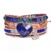 Chain Natural Lapis Lazuli Mix Crystal Beaded Braided Leather Wrap Bracelet Heart Shaped Stone for Women Gift Dropship 230511