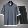 Herrspårspår Män Summer Patchwork T Shirt Sportkläder Set Mens Casual Short Sleeve Top Tees Shorts Två stycken Passar Male 4XL 230511