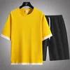 Herrspårspår Män Summer Patchwork T Shirt Sportkläder Set Mens Casual Short Sleeve Top Tees Shorts Två stycken Passar Male 4XL 230511