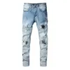 Designer Jeans heren jean amirres denim heren broek 820 fashion denim casual broek met micro-elastische katoenen jeugd licht blauw gespikkeld verfgat patch cd8w