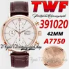 TWF 42MM Orologio da uomo tw391020 Cal.79320 A7750 Cronografo automatico Quadrante bianco Marcatori a bastoncino Cassa in oro rosa 18 carati Cinturino in pelle Super Edition Sport Cronometro Orologi