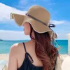 Stikte randhoeden emmer hoed strand zomer strohoeden voor vrouwen platte top lint bowknot elegante luxe stroming dames zomer hoeden sombreros de mujer 230511
