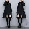 Dames wollen damesjas winter 2023 herfst zwart dikker Koreaanse mode los midlong fluwelen gemengd manteljas dames