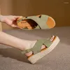 Sandalet 2023 Kadın Peep Toe Düz Renk Toka Kadın Kama Sandal Yaz Konforu Sıradan Ayakkabılar Kadın
