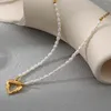 Chaînes En Acier Inoxydable Sautoirs Collier Pour Femmes À La Mode Élégant 18 K Chaîne Perles Naturelles Lisse AMOUR Coeur Mariée Bijoux Amant Cadeaux