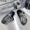 Slippers Designer Women's winter fashion punk style thick bottom black metal decoration belt buckle warm flat heel serrated casual half slippers