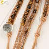 Chain CSJA Boho Leather Wrap Bracelet Natural Stone Bracelets for Women Tiger Eye Bead Multilayer Wickelarmband S475 230511