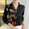 Kvinnors blusar 23 Spring and Autumn Women's Silk Cardigan Colorful Satin Pearl Button Shirt Casual Suit Slim Fit Jacket Summer