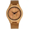 Wristwatches Engraved Tiger Dial Bamboo Wooden Quartz Men's Watch Brown Genuine Leather Band Natural Stylish Male Casual