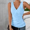 Kvinnors tankar Kvinnor Summer Vest Deep V-Hals Solid Color Sleeveless Hollow Out Sports Mid Length Gym Jogging Lady Tank TOP Kvinnliga kläder