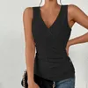 Kvinnors tankar Kvinnor Summer Vest Deep V-Hals Solid Color Sleeveless Hollow Out Sports Mid Length Gym Jogging Lady Tank TOP Kvinnliga kläder