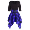 Robes De Soirée 2023 Printemps Été Femmes Robe Casual O-cou À Lacets Tartan Plaid Imprimer Demi Manches Asymétrique Mini Robe De Senhora