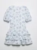 Casual Dresses Yenkye Gaun Mini Bordir Wanita Ruffle Berlapis Manis Lengan Puff Vintage Motiv Bunga Modis Untuk 230510