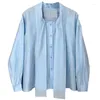 Kvinnors blusar snör upp båge mode lös skjorta blus full ärmar lata överdimensionerade lady toppar kläder