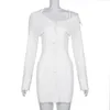 Casual Dresses 2023 Fall White Long Sleeve Shirt Oregelbunden klänning Single Breasted Office Ladies Elegant Fashion