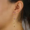 Dangle Earrings Gold Rose Color Red Cz Tiny Heart Drop Long Tassel Chain Dangling Earring Fashion Trendy Women Jewelry