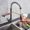 Кухонные смесители Senlesen Spring Faucet wpull Down Down Sprayer 360 вращательный стол монтированная однополосная ручка и промежуточная раковина для холодной воды 230510