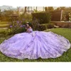 Lila Lavendel Prinzessin Quinceanera Kleider 2023 Perlen Fishbone Schulterfrei Schnürkorsett Abschlussball Sweet 16 Kleid Vestidos