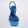 Sandalen Neue Sommer Damenschuhe Sandalen Blau Grün Perlen High Heels Luxus Edelstein Absatz 230417