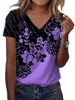 Tops T-Shirts Tee Short Sleeve Ladies Blouse V Neck Floral Casual Summer Fashion