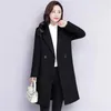 Women's Wool Autumn and Winter 2023 Woolen Coat Women's Mid-Längd All-Match liten litterär jacka med bomullsfoder tjock blazer