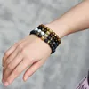 Strand 8mm Natural Stone Gold Silver Color Metal Head Women Bracelet Black Tiger Eyes Beads Bracelets Bangles For Man Costume Jewelry