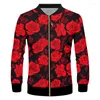 Men's Jackets IFPD EU Size Style Red Novelty 3D Flower Leaf Print Zipper Jacket Men's Cool Casual Harajuku Fashion Coat 5XL