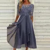 Casual Dresses Elegant Green Party Women O Neck spets Half Sleeve Prom för solid A-Line Boho Sexig Long 230511