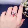 Cluster Rings Fine Jewelry 925 Sterling Silver Inset With Natural Gems Women&#39;s Lovely Bowknot Red Garnet Adjustable Ring Support