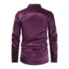 Camisas casuais masculinas roxo lantejoulas patchwork camisa de cetim de seda homens 2023 marca 70s disco festa dança vestido de casamento noivo baile de formatura chemise