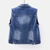 Femmes Gilets Femmes Denim Gilet Perles De Luxe Mode Déchiré Printemps Automne Jeans Veste Sans Manches Lâche Manteau Court Causal Gilets Durikies 230511