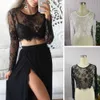 Women's Blouses Shirts Goth Sexy Lace Tops Gothic Women Black Hollow Out Short Summer Long Sleeve Party Nighclub Transparent 230510
