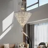 Pendant Lamps Design High Ceiling Living Room Clean Crystal Large Chandelier Creative Simple Stairwell Silver Long Villa