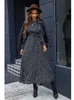 Casual Dresses Liti Print Black Long Dress Women Winter Long Sleeve Dress Elegant Round Neck Tie Print Dress 230511