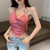 Women's Tanks Camis Atasan Halter seksi wanita 2023 musim panas mode baru Y2k pendek tidak beraturan tren warna Solid Niche Tank Top tanpa lengan manis 230510