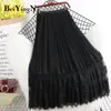 Jupes Beiyingni Mode Taille Haute Tulle Midi Jupes Femme Doublure Maille Dentelle Patchwork Kawaii Harajuku Danse Demoiselles D'honneur Jupe Femmes 230511