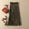 Skirts Women/Ladies Elastic High Waist Stripe/Animal Printed Pleated Midi Skirt - Fall 2023 Navy Striped/Yellow Snake Mid