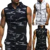 Débardeurs pour hommes Printemps Mode Haut à capuche Hommes Sweat à capuche Camouflage Hood Sweats à capuche pour hommes Gilet Summer Gym Fitness Mesh Zip Up Sleeve