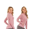 Ll kvinnors yoga långa ärmar jacka fast färg naken sportformning midja tätt fitness lösa jogging sportkläder