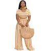 Designers Women Clothes 2023 fashion open navel striped wide leg pants two-piece suit Recommend