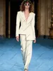 アイボリー女性スーツセット2 PCSカスタムメイドストレートパンツファッションシングル胸不規則な裾のフォーマルオフィスプロムウェア